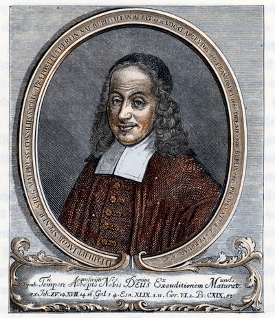 Portræt af Philipp Jacob Spener (Philippe Jacques Spener) (1635-1705) Luthersk teolog, grundlægger af pietismen Stik fra "Germania" af Johannes Scherr 1880 Privatsamling af Unbekannter Künstler