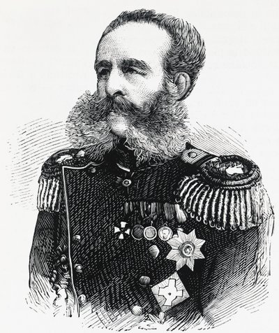 Portræt af prins Dmitrij Ivanovich Sviatopolk-Mirsky (1825-1899), russisk general, gravering af William M. Timlin