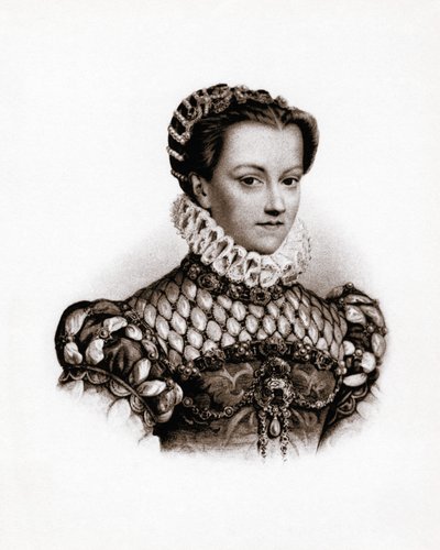 Portræt af den franske dronning Elisabeth af Østrig (1555-1592) Kobberstik fra det 19. århundrede af Unbekannter Künstler