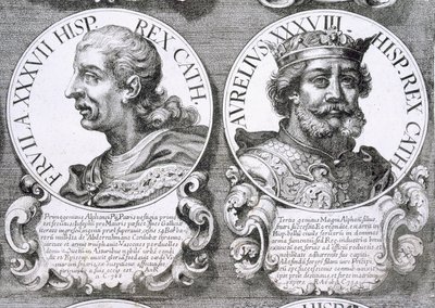 Portrætter af Fruela I og Aurelius af Asturien (litho) af Unbekannt