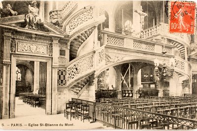 Postkort/kirken Saint Etienne du Mont, le jube/Paris/Seine/Ile de France/Frankrig af William M. Timlin