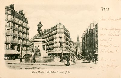 Postkort/Sted Maubert/Statue Etienne Dolet/Paris/Seine/Ile de France/Frankrig af William M. Timlin