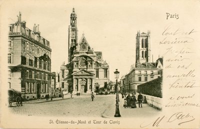 Postkort / Saint Etienne du Mont / Tour de Clovis / Paris / Seine / Ile de France / Frankrig af William M. Timlin