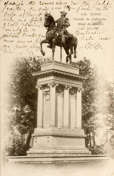 Postkort/Statue af Lafayette/Hoffet i Louvre/Paris/Seine/Ile de France/Frankrig af William M. Timlin