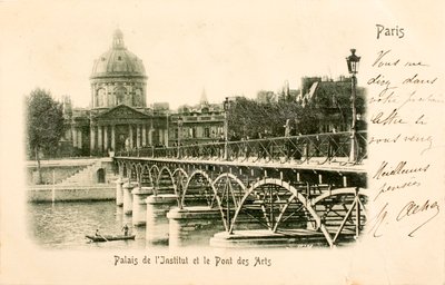 Postkort / Instituttet / Pont des Arts / Paris / Seine / Ile de France / Frankrig af William M. Timlin