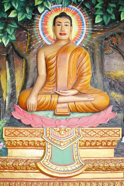 Preah Prom Rath Monastery Life of the BuddhaMeditation på en lotusblomst Buddha vist i jord-rørende position, Siem Reap, Cambodia af Unbekannt