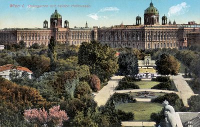 Offentlige haver med begge Hof-museer, Wien, slutningen af det 19./20. århundrede (postkort) af Unbekannter Künstler