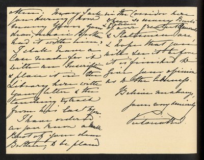 Dronning Victoria - håndskrevet brev til miss Mary Augusta Gordon, hvor hun takker hende for den bibel, hun har fået i gave. af Unbekannter Künstler