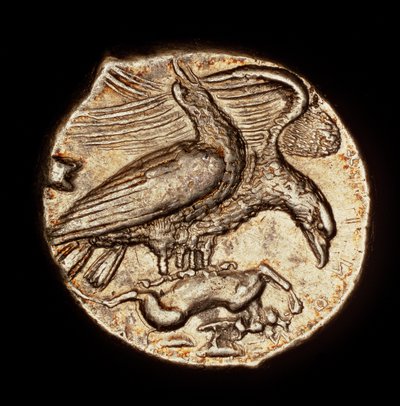 Sjælden oldgræsk mønt, sølvdrakme, Agrigentum, ørn med hare ca. 410 f.Kr (foto) af Unbekannter Künstler