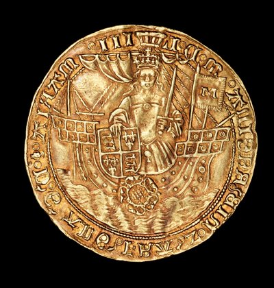 Sjælden engelsk mønt, Guld Ryal, Dronning Mary (Bloody Mary) i skib med sværd og skjold af Unbekannter Künstler