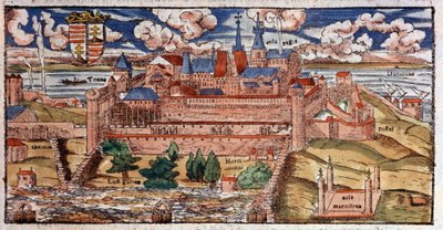 Forstærket Buda (Ungarn), ca. 1550 (kobberstik) af Unbekannter Künstler