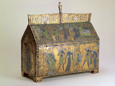 Relikvieskrin med scener fra den hellige Valerias liv, Limoges, ca. 1175 (træ, forgyldt kobber og emalje i mønster) af Unbekannt