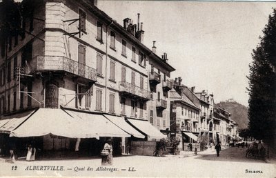 Rhone Alpes, Savoie (73), Albertville: udsigt over Quai des Allobroges - Postkort slutningen af det 19.-20. århundrede af William M. Timlin