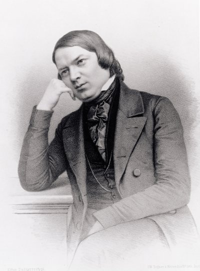Robert Alexander Schumann (1810-56), tysk komponist, graveret af Isaac Wilhelm Tegner (1815-93) og Johann Adolf Kittendorff (1820-1902), efter en daguerreotypi (litho) af Unbekannt