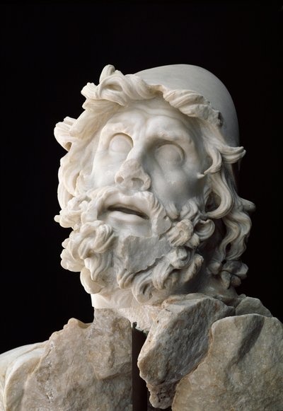 Romersk kunst: gruppe af "" Polypheme blind"": Head of Ulysses - Marmorskulptur, 1. århundrede før eller efter JC - Sperlonga, museo Archeologico Nazionale - Head of Ulysses af Unbekannt