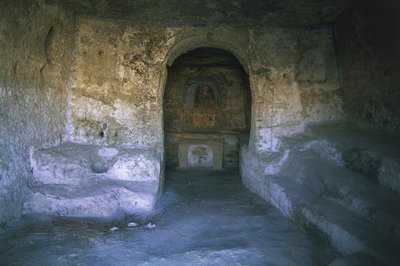 Ruiner af en kirke, Rocky Church, Matera, Basilicata, Italien af Benjamin Baud