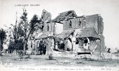 Ruiner af kirken i landsbyen Frise, Somme, Frankrig 1914-1918 (postkort) af Unbekannter Künstler
