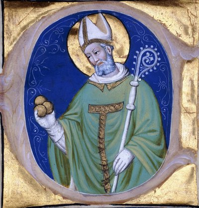 Sankt Nicolas af Myra, historisk initial "C", fra en oplyst korbog om vellum, ca. 1400 af Unbekannt