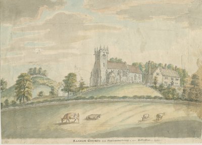 Sandon kirke og præstegård: vandfarvemaleri, 1797 af Unbekannt