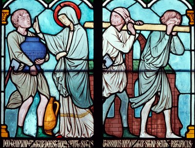 Scene fra livet i St. Louis, farvet glasvindue fra Notre Dame-katedralen, Paris, Ile-de-France, Frankrig af Benjamin Baud