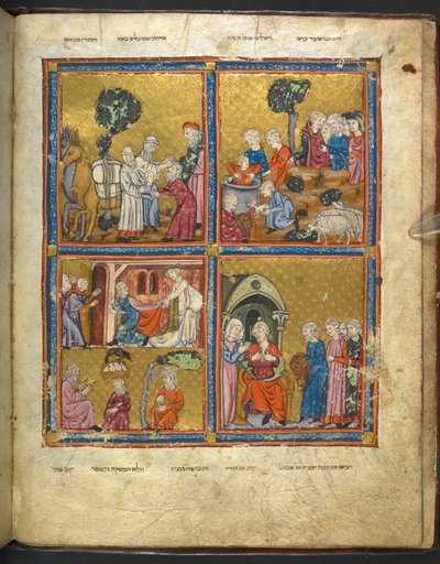 Scener fra Josefs liv fra Haggadah til påske ("den gyldne haggadah"), del 1, 2. kvartal af det 14. århundrede af Unbekannter Künstler