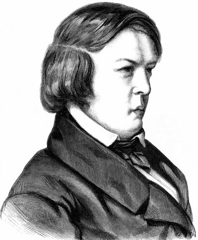 Schumann, Robert , tysk komponist , født 08. 06. 1810 i Zwickau, død 29. 07. 1856 i Endenich nær Bonn, træsnit omkring 1860 af Unbekannter Künstler