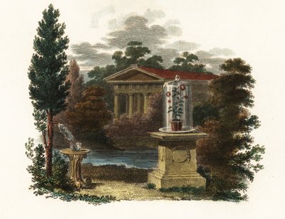 Videnskabelige opfindelser af Stephen Hales i en have.1802 (gravering) af Unbekannter Künstler