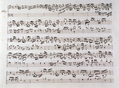 Nodeblad til Händels fuga fra et manuskript indeholdende to værker af Domenico Scarlatti og Friedrich Händel af Unbekannter Künstler