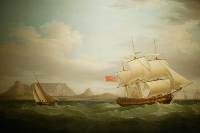 Skib foran Cape Town i Sydafrika. Maleri. National Museum of Culture, Pretoria, Sydafrika af Unbekannter Künstler