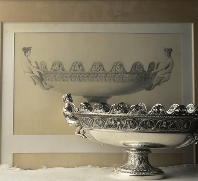 Sølvskåret tegning lavet af Jean Baptiste Claude Odiot (1753-1850) og dens gengivelse. Begyndelsen af det 19. århundrede af Unbekannt