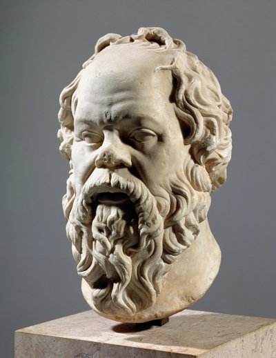 Sokrates, marmorhoved, kopi fra en bronze fra Pompeion i Athen, lavet af Lysippus, klassisk græsk, ca. 330 f.Kr. af Unbekannt