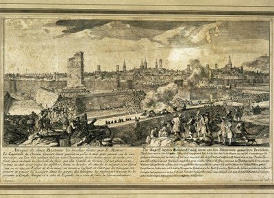 Spanien: Den spanske arvefølgekrig (1714). Belejringen af Barcelona (kobberstik) af Unbekannter Künstler