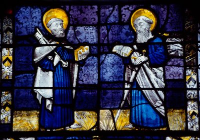 St. Peter og St. Paul, farvet glasvindue fra Priory Church, Le Bourget du Lac, Savoy, Frankrig af Benjamin Baud
