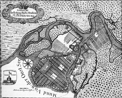 Skt. Petersborg - plan over den russiske by af Unbekannter Künstler