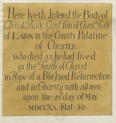 Stafford - Monumental inscription in St. Mary "s Church: drawing, nd [? 19th cent] dani af Unbekannt