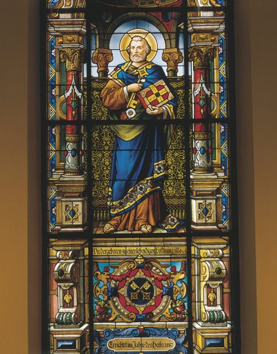 Glasmosaik vindue af St. Peter, Stockholm, Sverige af William M. Timlin