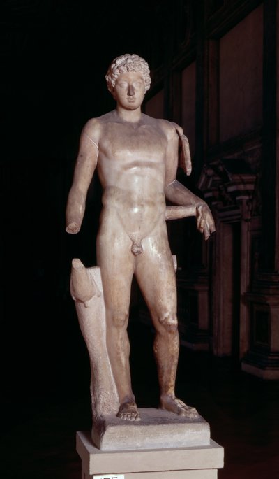 Statue af en ungdom med attributterne Merkur, romersk (marmor) af Unbekannt