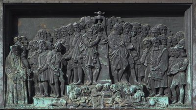 Strasbourg, Bas-relief af Gutenberg-skulpturen. Europa af William M. Timlin