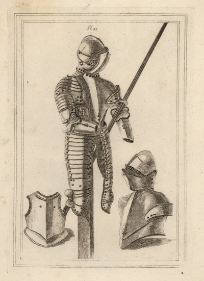 Dragt af vippepanser med grand guard og lansestøtte fra Tower of London 1, hjelm og grand guard 2, bryststykke af en kurass 3 af Unbekannt