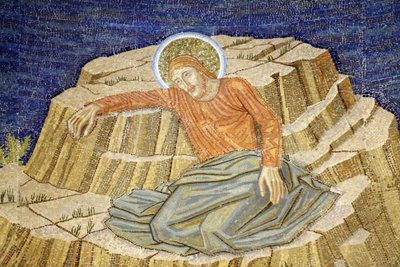 Alle Nationers Kirke, også kendt som Kvalens Kirke eller Basilika, Kristus i smerte, Mosaik af Basilikaen i Getsemane, Jerusalem, Israel af Unbekannt