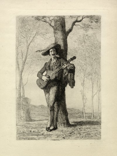 Guitaristen, Frankrig, ca. 1870 (gravering) af Unbekannter Künstler