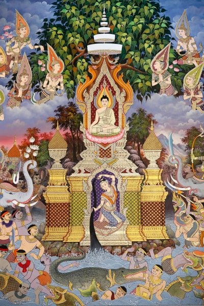 Buddhas liv, murfresko, Wat Maniratanaram kloster, Phnom Penh, 2022 (foto) af Unbekannter Künstler