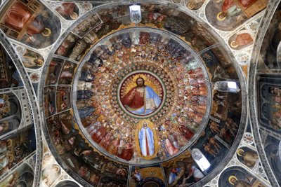 Padua dåbskapellet. Loftfresker fra det 14. århundrede af Giusto de Menabuoi. Paradiset. Velsignelse af Kristus med engle, patriarker, profeter og helgener. Padova. Italien. (Foto) af Unbekannt