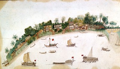 The River Hooghly, Calcutta (pen & blæk med akvarel på papir) af Unbekannt