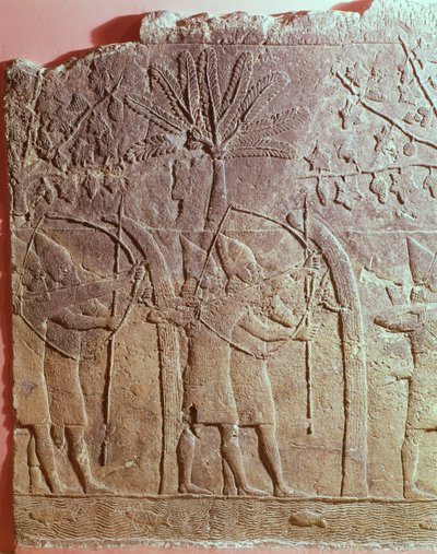Belejringen af Alammu af Sanheribs hær (704-681 f.Kr.) detaljer fra et panel fra det sydvestlige palads i Nineve, ca. 700 f.Kr. (gips) (se også 85705) af Unbekannt