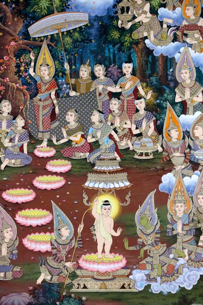 Fødslen af spædbarnet Siddhartha, murfresko, Wat Maniratanaram kloster, Phnom Penh, 2022 (foto) af Unbekannter Künstler
