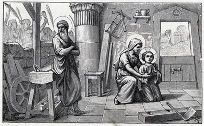Opholdet i Egypten. Jesusbarnets alfabet. Udgave af 1932. Træskærerarbejde signeret H G. Privat samling af Unbekannter Künstler