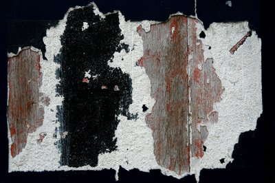 Tidsmærker. Abstrakt kunst, der viser former som et vidne om, at tiden går. Spor af maling på træ. Fotografi af Michel Lunardelli. af Unbekannt