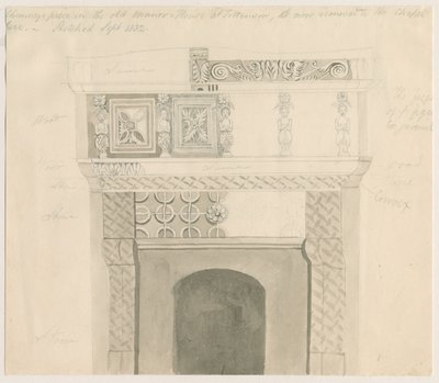 Tittensor - Chimney Piece in Manor House: blyant- og vasketegning, sep 1832 af Unbekannt