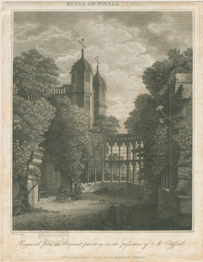 Tixall Hall: gravering og [?begyndelsen af det 19. århundrede] af Unbekannt